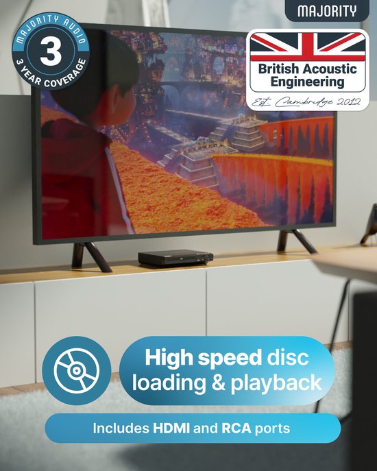 Majority DVD Speler - Compact - HDMI ARC/RCA Aansluiting - Afstandsbediening - Mono-LED - Zwart van Majority — afbeelding 5
