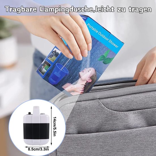 Camping Douche - Buitendouche - Tuindouche - Campingdouche met pomp - Draagbare Douche - met accu met douchekop en slang - Mobiele Douche - voor camping, reizen, tuin, autowassen van Merkloos — afbeelding 5