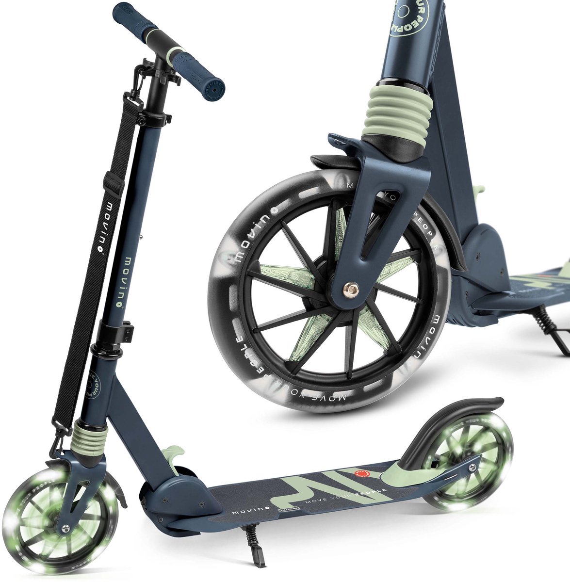 Movino City Light - Step - Petrolbleuw-Olive - voor Jongens en Meisjes - Draagkracht tot 100 kg - Kinderstepjes - Lagers ABEC-7 - Led-wielen - Verstelbaar stuur - Opvouwbaar