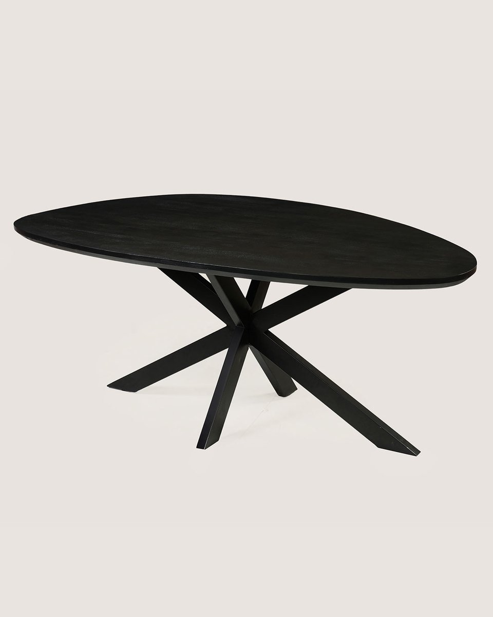 Organische Eettafel 240 cm Mangohout – Zwart – Zwart Metalen Matrix Onderstel – Elegant Chic – 7-8 Personen