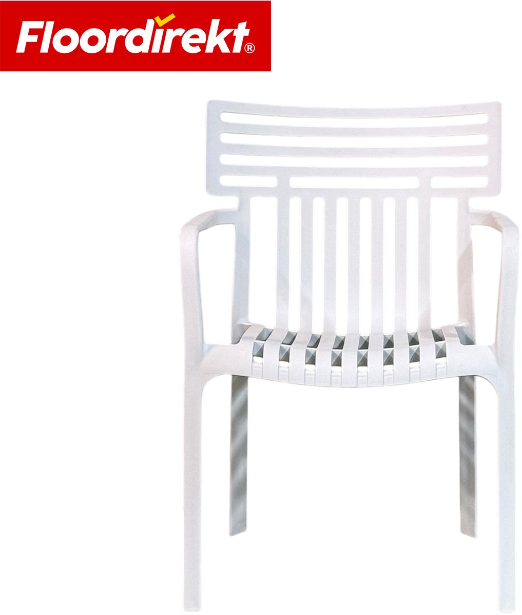 Floordirekt Tuinstoel Terrano - Stapelbare Designstoel Weerbestendig & UV-Bestendig - 1 Stuk - Wit - Ideaal Voor Tuin, Balkon & Terras - Modern, Stevig & Onderhoudsvriendelijk - Comfortabele Outdoor Stoel Voor Elke Buitenruimte