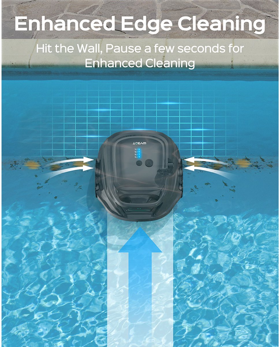WYBOT A1 Draadloze Robotstofzuiger (Dubbele filters, 120 min runtime, 2,5 uur snelladen, voor bovengrondse zwembaden met vlakke bodem)+2x Ainkter PB26 19-inch 2-in-1 Zwembadborstel (Verstelbaar 180°)+2x Ainkter 18’ Zwembadschepnet — afbeelding 2