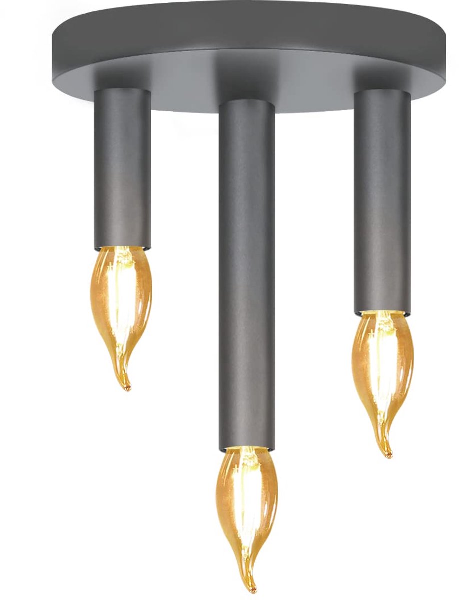 Glitzerlife - Plafondlamp Plafondspot - Vintage Industrieel 3 Lichts - 3x E14 Metaal Design - Draaibare Hal Slaapkamer Woonkamer - Grijs