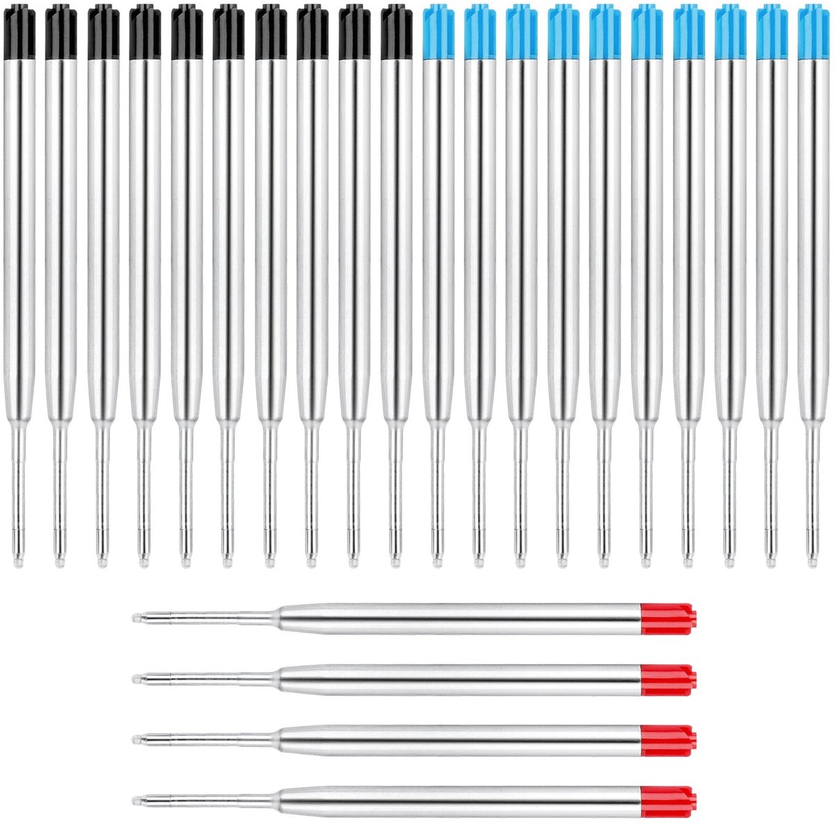 Allecto - Balpen Refills - 24 Stuks - Hoogwaardige Kwaliteit - Kleur Blauw/Zwart/Rood - Schrijfervaring Verbeterend - Geschikt voor G2 Formaat