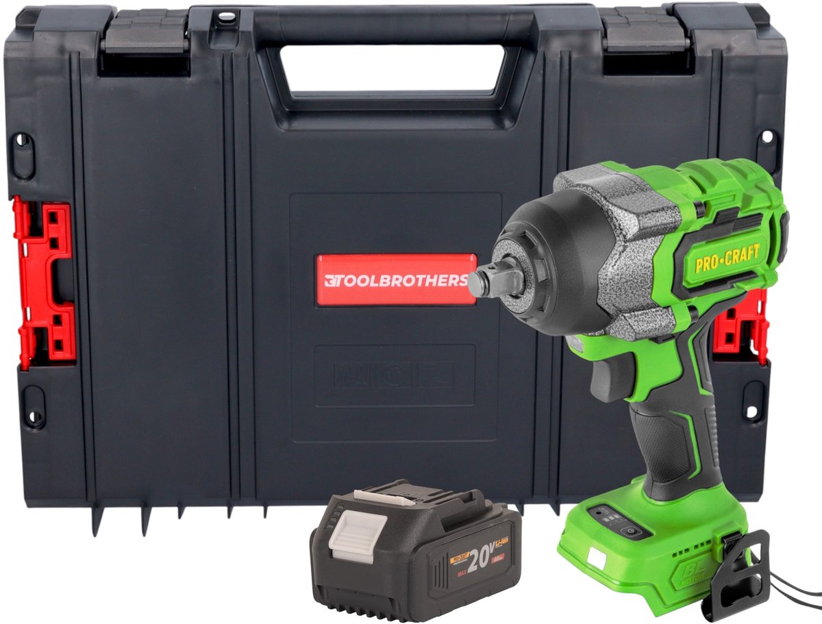 Procraft PWA36bb accu-slagmoersleutel 20 V 850 Nm 1/2" borstelloos + 1x accu 4,0 Ah + RHINO-gereedschapskoffer - zonder oplader