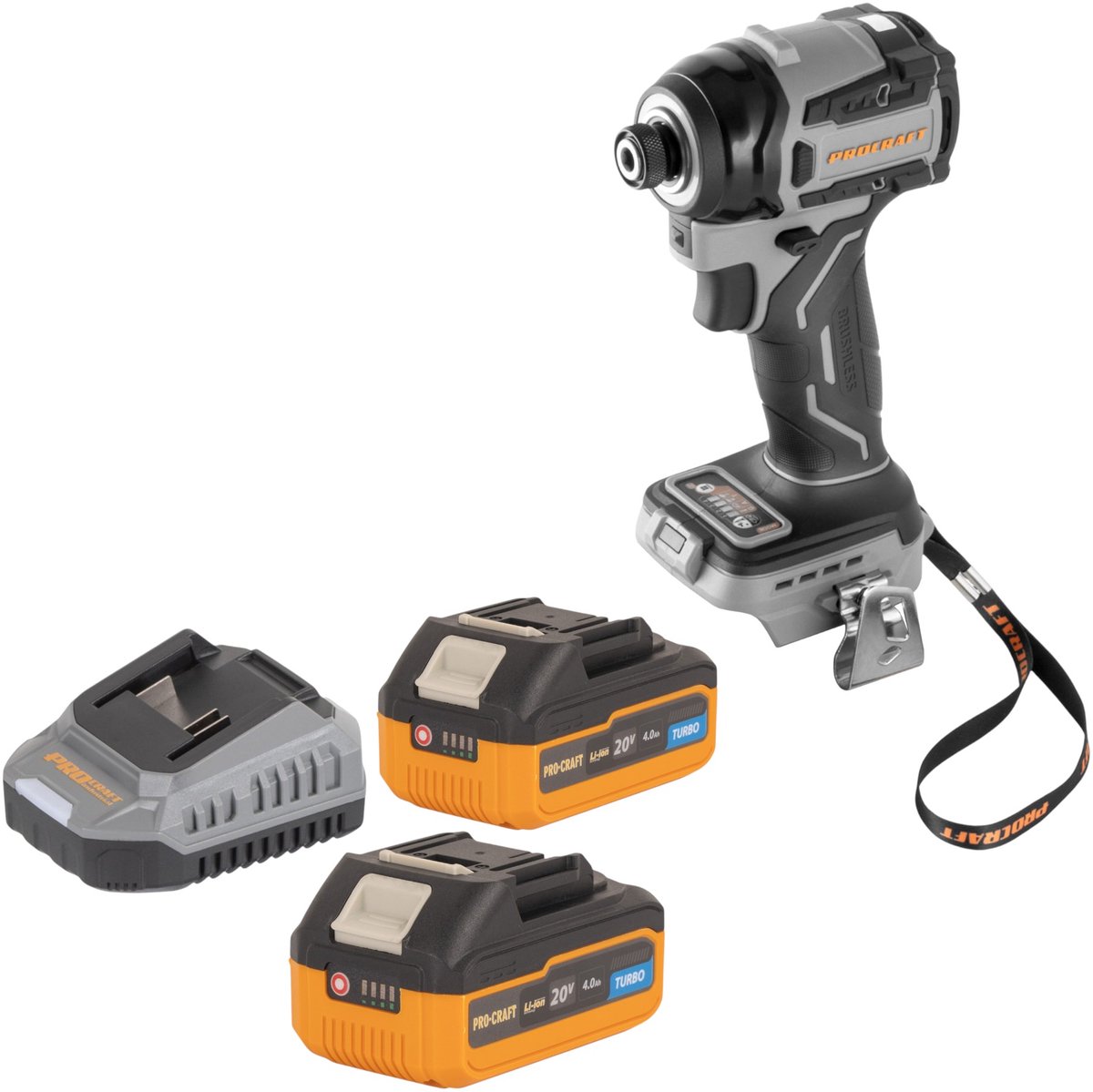 Procraft Industrial ID20Abb accu-slagmoersleutel 20 V 180 Nm 1/4" + 2x accu 4,0 Ah + oplader