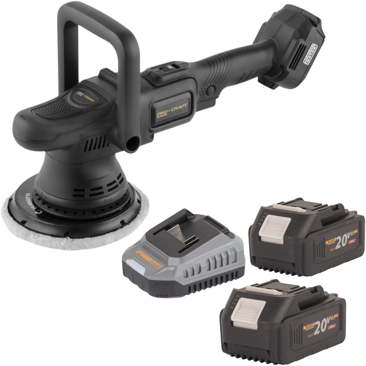 Procraft PM22bb accupolijstmachine 20 volt 150 mm + 2x accu 4,0 Ah + oplader