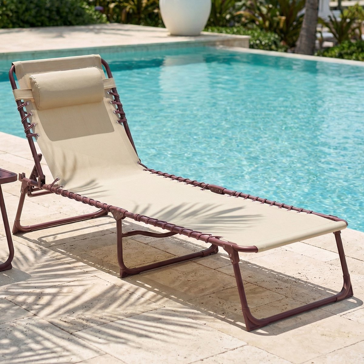CASABEL Zonnebed Opvouwbaar, Ligbed Tuin Weerbestendig en Comfortabel, Staal en Textilene Bekleding, Terracotta