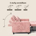 Verstelbare roze slaapbank in 3 standen: 110° gamen, 140° tv kijken, 180° slapen.