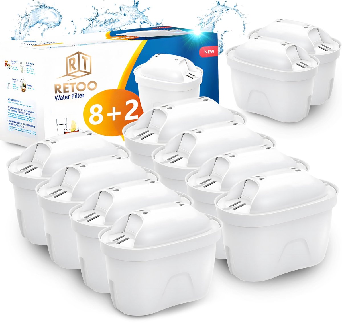 Retoo Waterfilter Cartridges Set van 10 - Verbeter de Smaak van Je Water