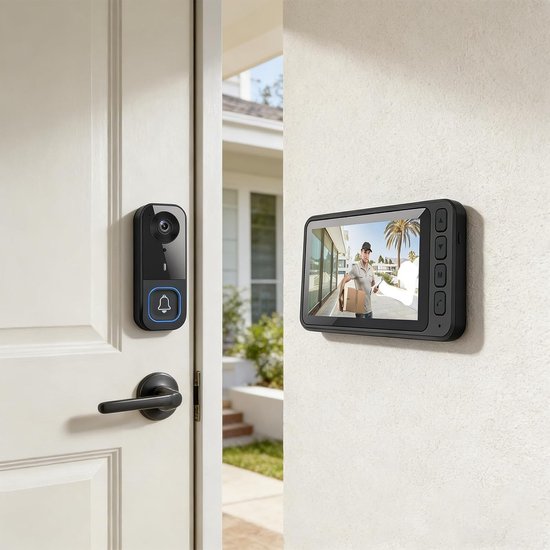Draadloze deurbel met camera, 4,5 inch waterdicht IPS-scherm, videodeurbel voor buiten met Bluetooth, 1080p-resolutie, geen wifi, geen app, kijkhoek van 120°, draadloze intercom, nachtzicht, tweewegsaudio — afbeelding 4