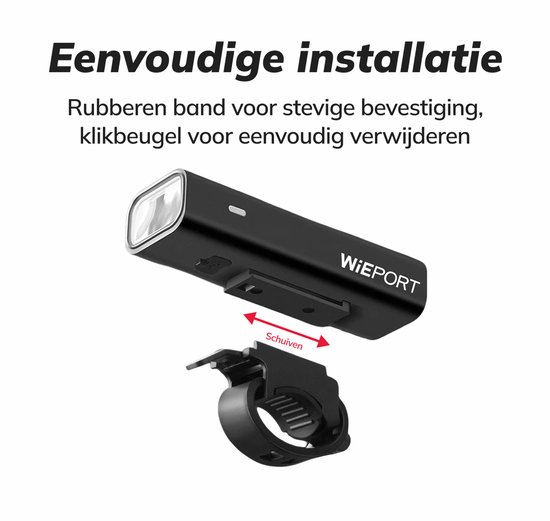 Phare avant de vélo rechargeable - Lampe de vélo LED - 800 lumens - Réglable - Noir - Wieport