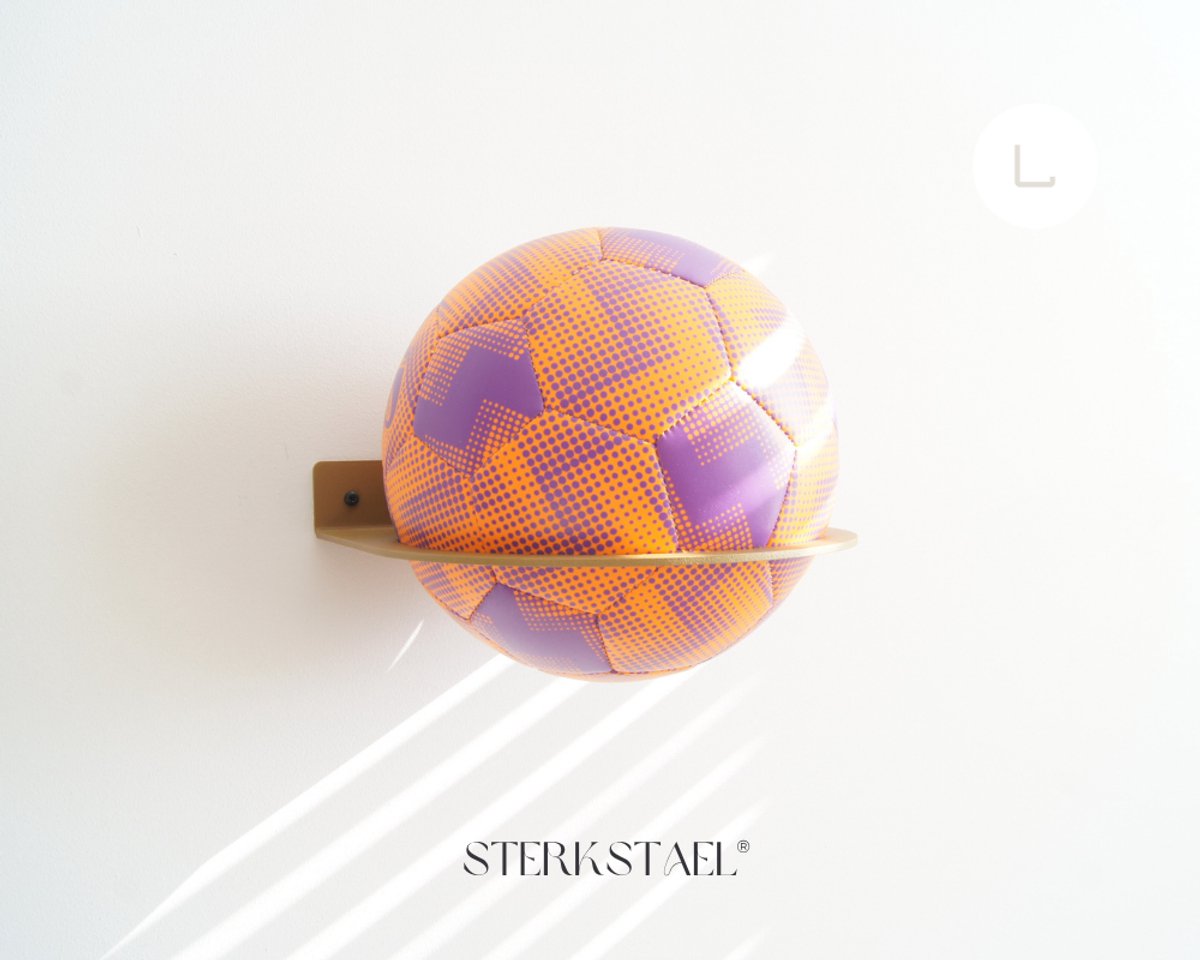 STERKSTAEL Balhouder Ball Goud - Industriële balhouder voor aan de muur - wandbevestiging - diameter ø 20 cm - kleur goud - poedercoating - voetbalhouder - baldrager - staal - 1 stuk