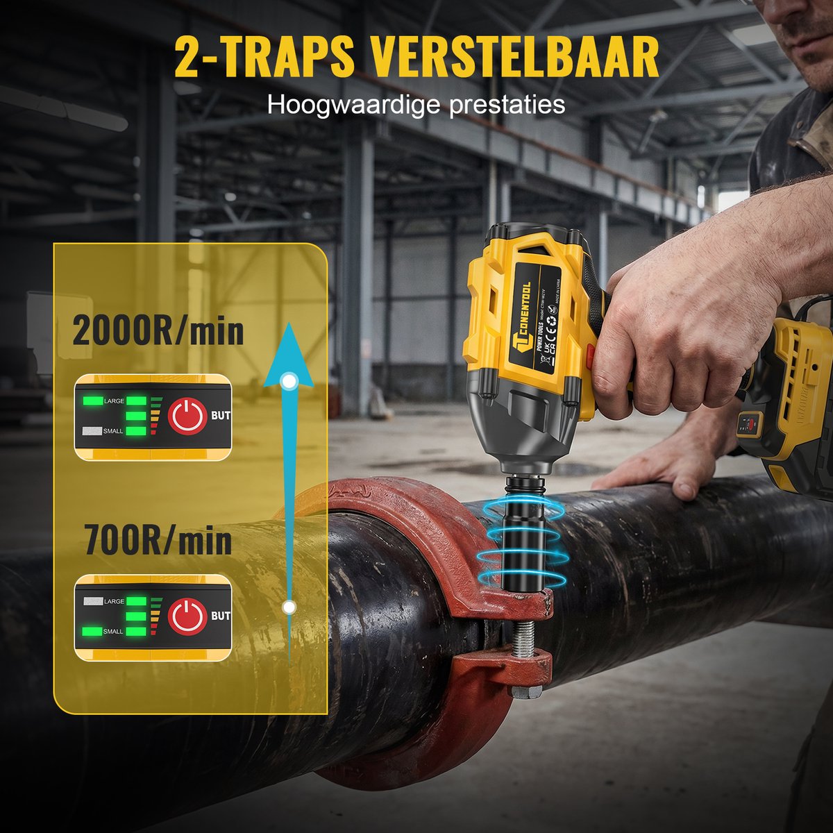 CONENTOOL 21V 2-in-1 Gereedschapsset – 700Nm Accu Slagmoersleutel en 55Nm Boormachine – Incl. 2x 4.0Ah Accu, Snellader en Accessoires – Voor Auto-onderhoud en Klussen – foto 7