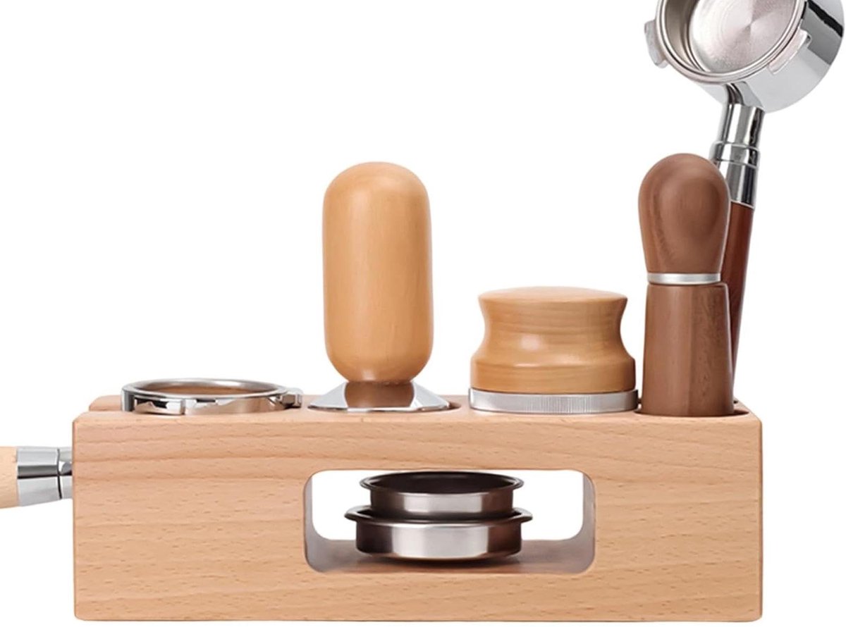 Tamping Station - Koffie Organizer - Espresso Bereiding - Antislip Houten Basis - 51-58 mm - Natuurlijk Hout