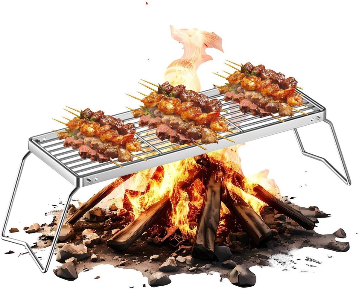 Opvouwbaar Grillrooster - Camping Rooster Vuurplaats - Buiten Koken - Roestvrij Staal - 46 x 16 cm - Zilverkleurig