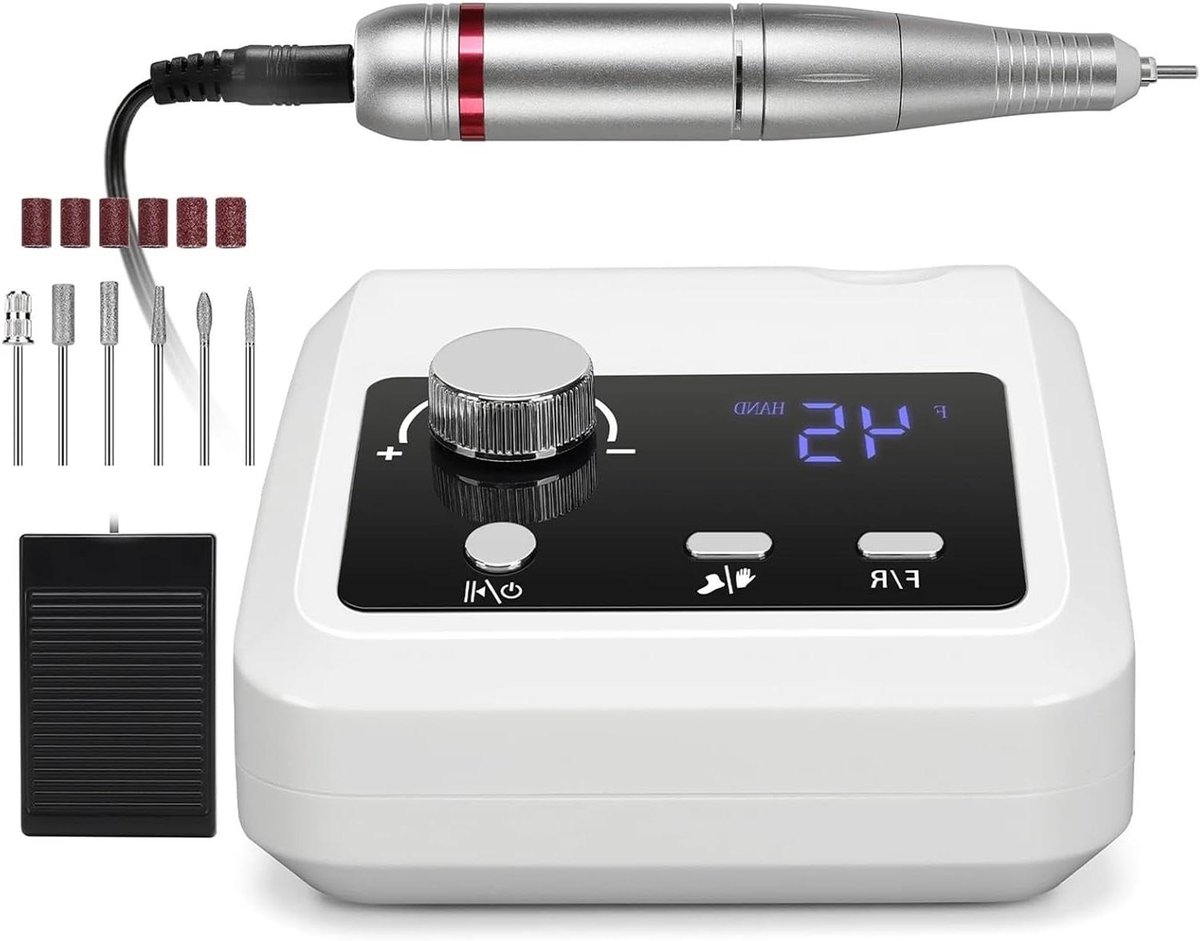 Elektrische Nagelboor - Manicure Pen - Nagelverzorging Thuis - 0-45000 RPM Instelbaar - HD Scherm - Wit