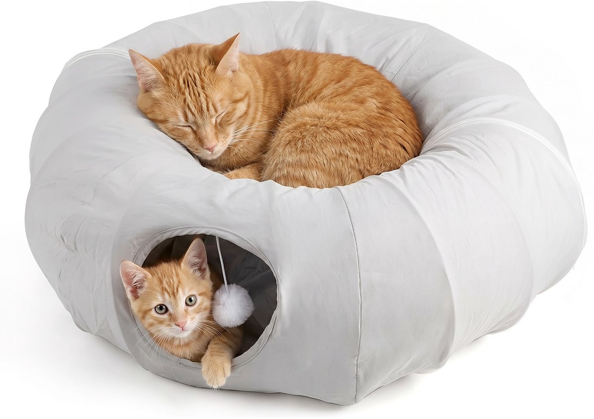 DAITORE - Kattentunnel - 180cm - Opvouwbaar - Speeltunnel kat - Kattenmand Rond - Tunnel Kat - Grijs