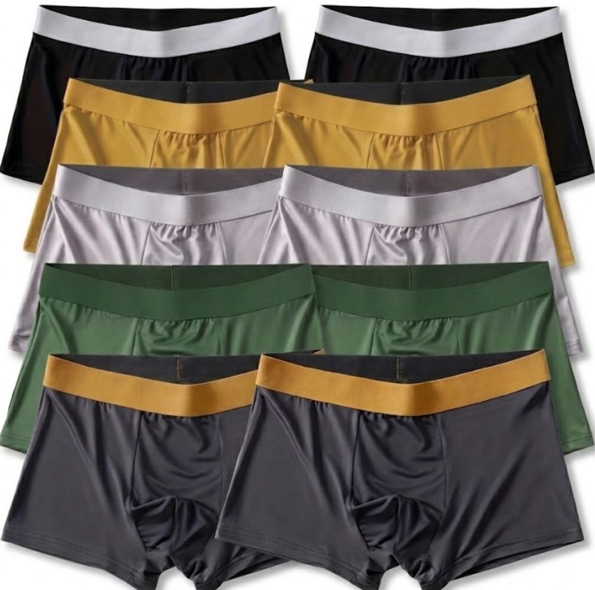 Zwart Grijs Groen Geel Boxershorts Heren Multipack 10 Stuks Maat L Willekeurige Kleuren Elastische Tailleband Korte Onderbroek Set met Contrasterende Band en Opdruk