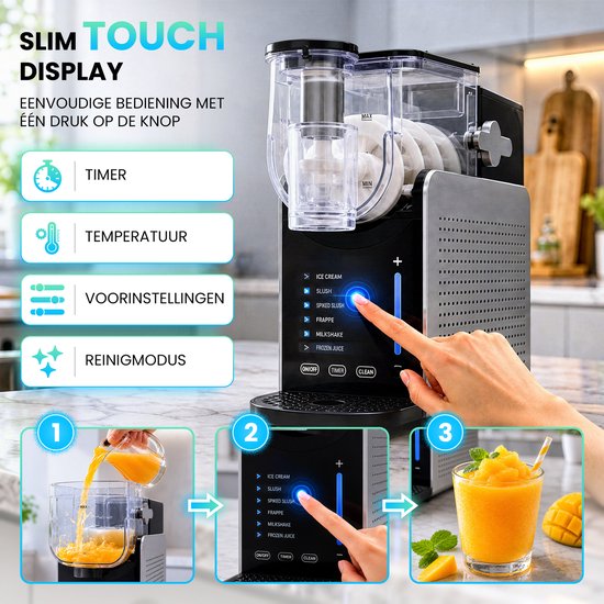 Kicinn Slush Puppy Maker - 6 verschillende programma's - Slush Machine - Keukenapparatuur - Zwart van Kicinn — afbeelding 2