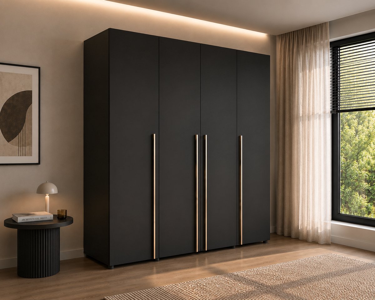 Pro-meubels - Kledingkast Deventer - 200cm - Zwart mat - Garderobekast - Slaapkamer