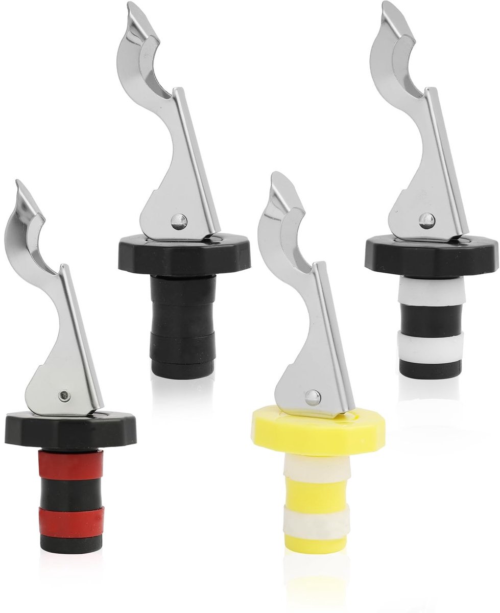 Dailygoods- Flessendoppen Set van 4 - Herbruikbare Siliconen - Luchtdichte Sluiting - Hefboommechanisme - Veilig en Duurzaam - Geschikt voor Wijn/Bier - Wijnstop