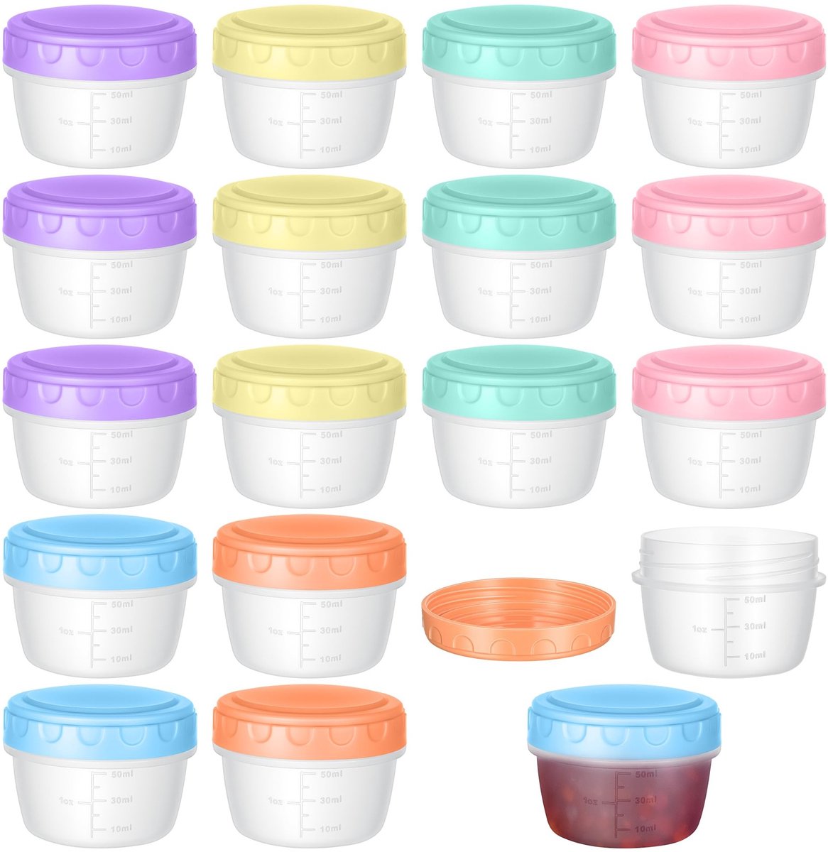 Dailygoods- Diepvriesdozen 18-delige set - Herbruikbaar plastic - Lekvrije kleine blikjes - Inhoud 80 ml - Met deksel - Diverse kleuren - Opbergdozen