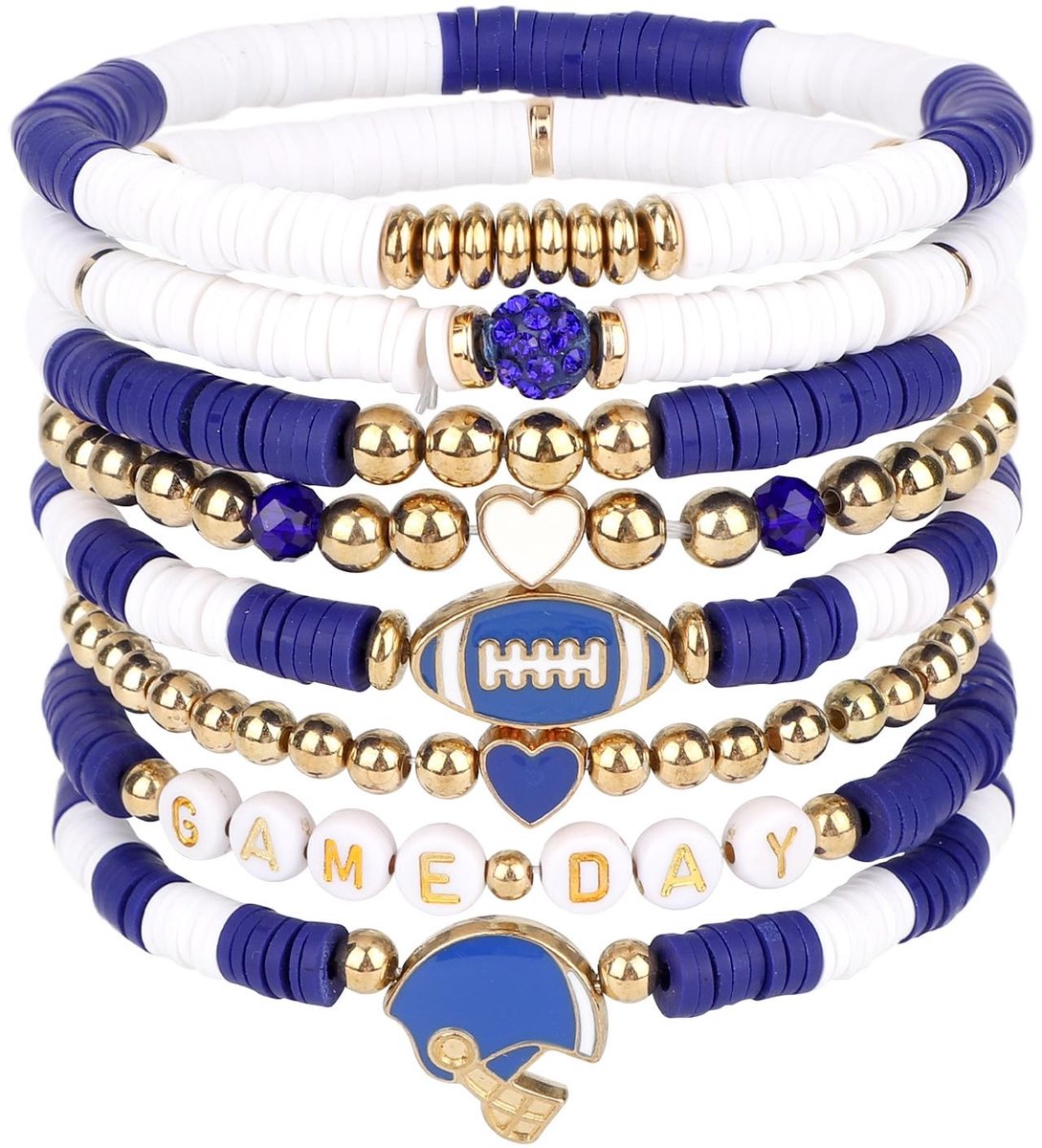 Dailygoods- Wedstrijdarmbanden 8 Stuks - Elastische Sportarmbanden - Stapelbare Voetbalarmbanden - Kleikralen - Zacht Keramisch - 18,5 cm