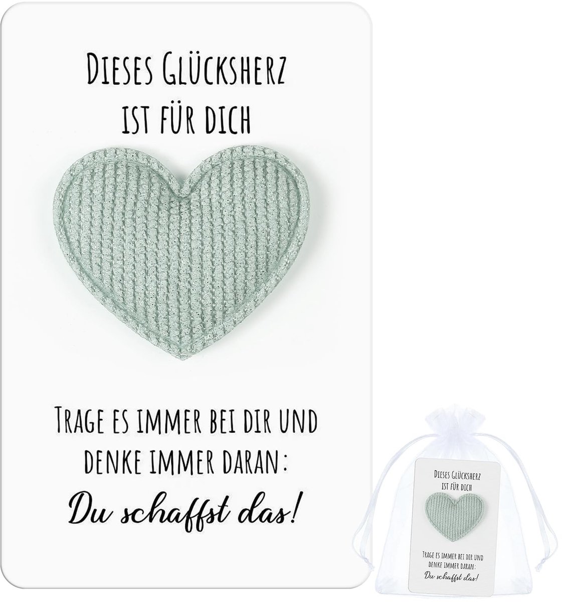 Dailygoods- Geluksbrengset - Inspirerende Cadeau - Geluksbrenger - Stoffen Hartje - Organza Zakje - Bemoedigend Kaartje "You can do it! - Gelukshanger