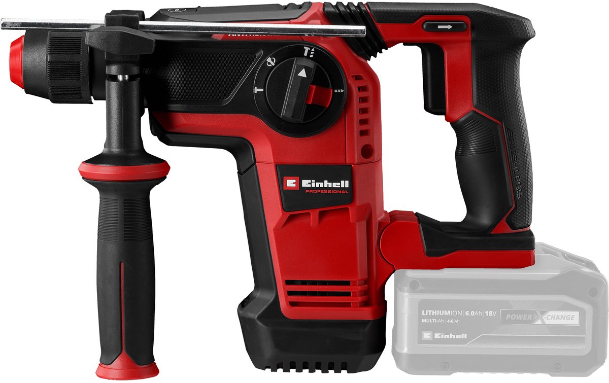 Einhell Professional Accu Boorhamer TP-HD 18/26 Li BL Solo - Power X-Change - 18 V/Li-ion - 2,6 J - Pneumatisch slagwerk - SDS plus - 4-functies: boren/hamerboren/Beitelen met of zonder beitelslot - Incl. E-box - Excl. accu en lader