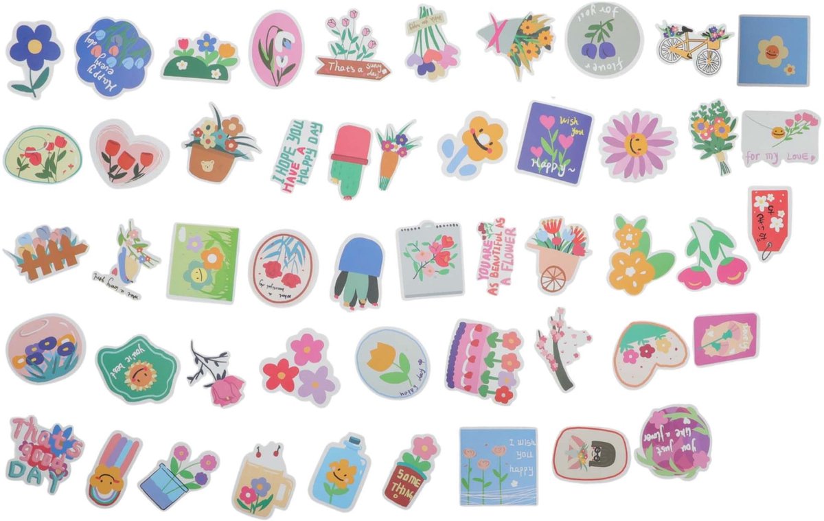 Dailygoods- Bloemenstickers 50 Stuks - Waterdichte Stickers - Esthetische Stickers - Scrapbooking Stickers - Decoratieve Stickers - Unieke Designs - Decoratiestickers