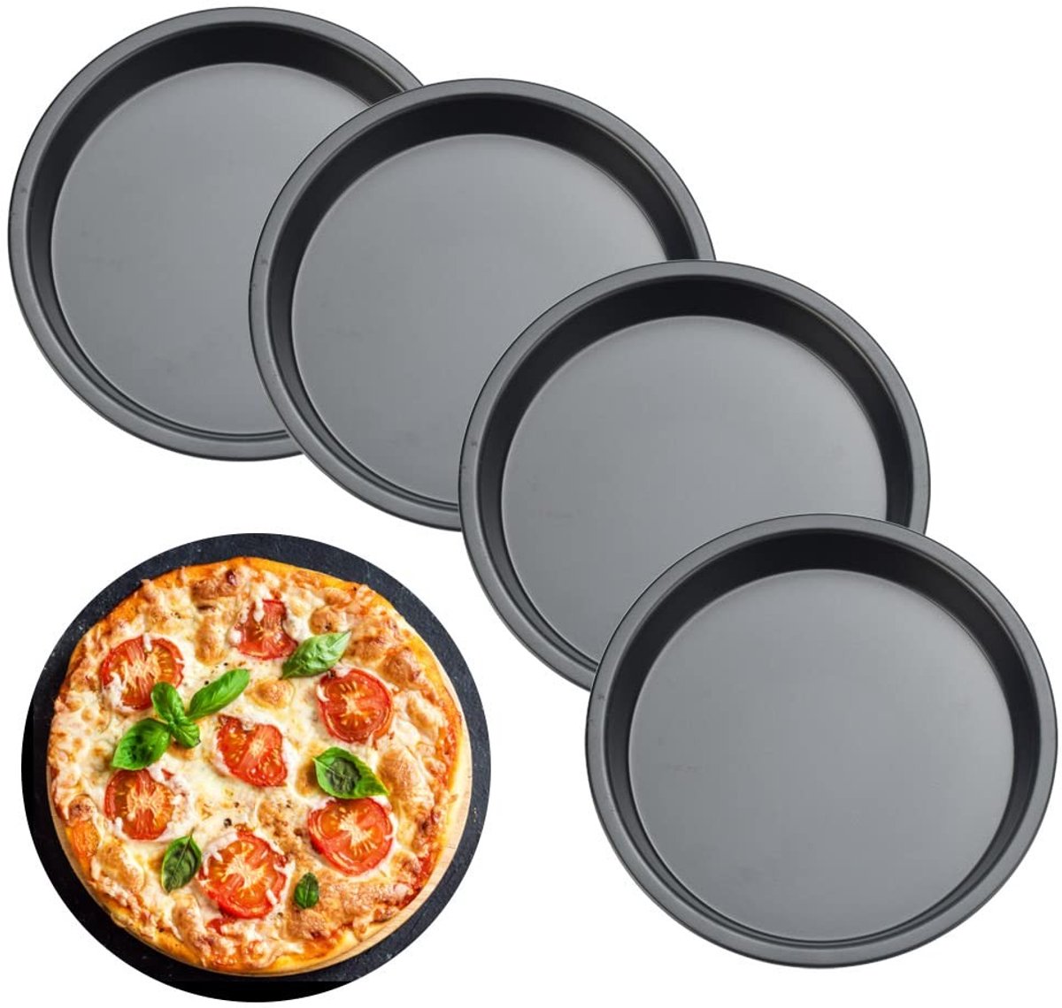Dailygoods- Taartvorm 15 cm - Ronde Bakplaat - Anti-aanbaklaag - Set van 4 - Koolstofstaal - Geschikt voor Pizza/Cheesecake - Pizzavorm