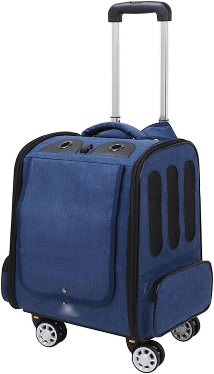 Huisdier Trolley - Draagtas Wielen - Reizen Buitenshuis - Om te bouwen - 35x26x52 cm - Blauw