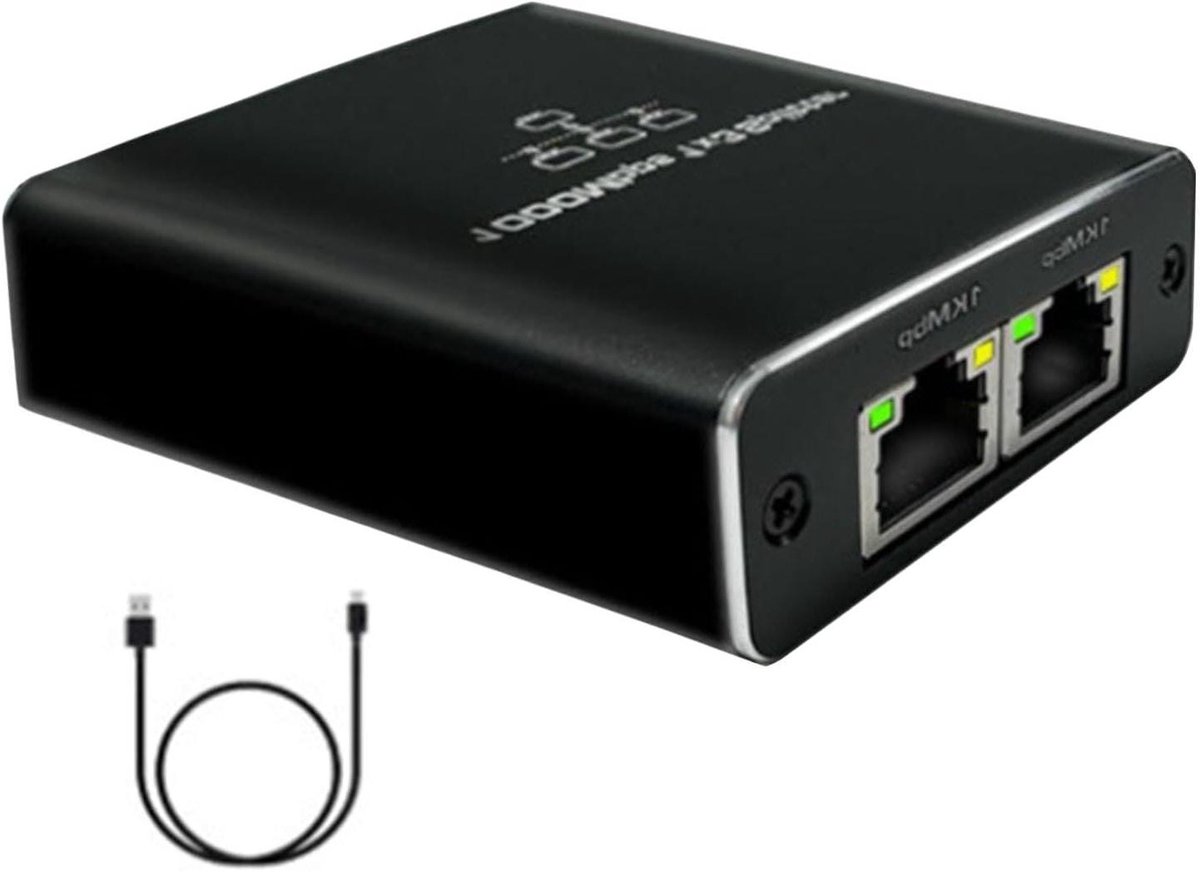 Ethernet Splitter - Netwerkverdeler - Meerdere Apparaten - Met USB Opladen - 1000 Mbps Snelheid - Zwart