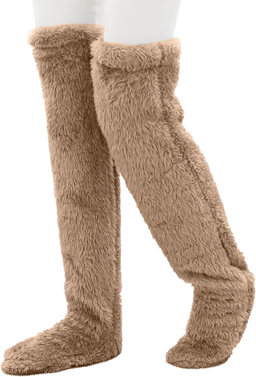Warme Sokken - Slippersokken - Comfortabel Thuis - Antislip Zolen - 55 cm Hoog - Bruin