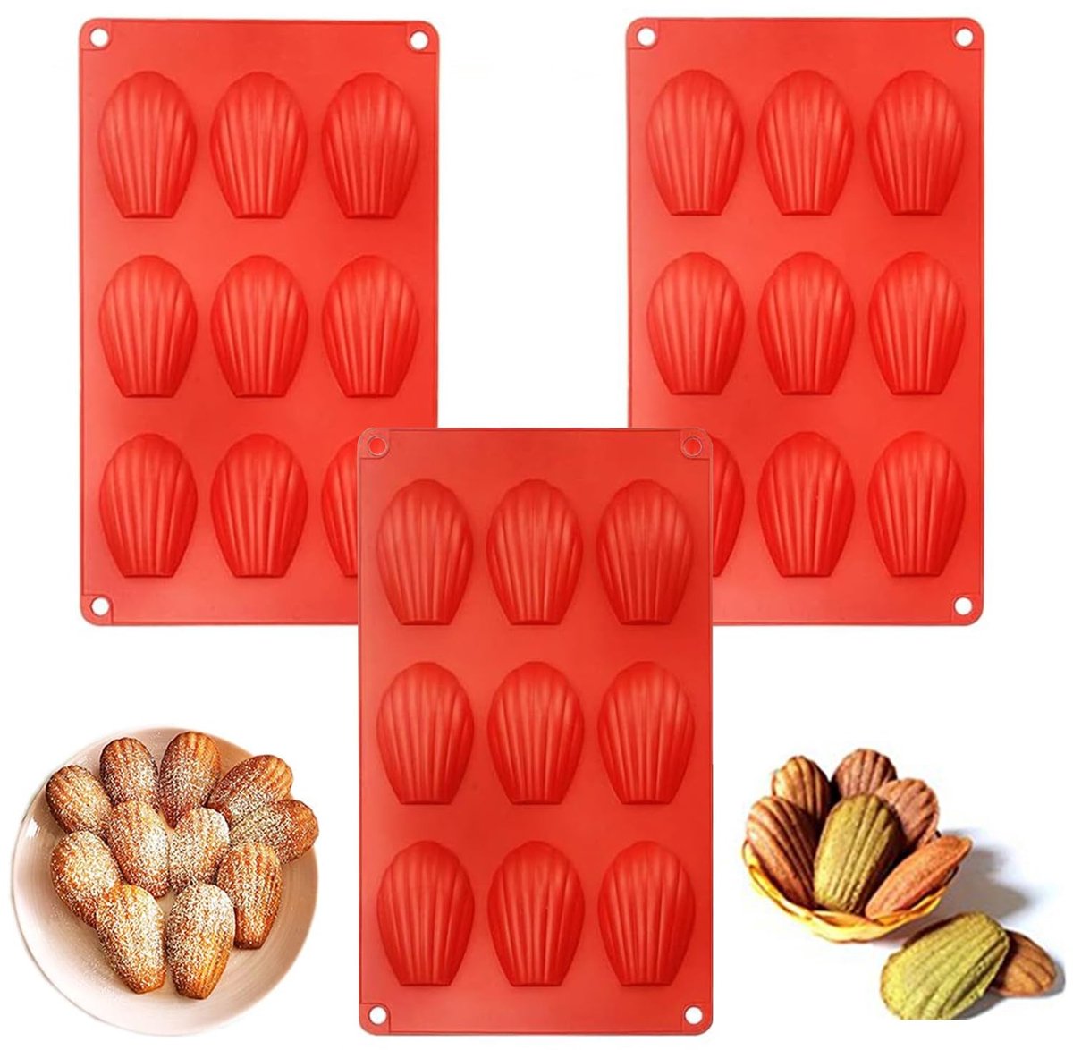 Dailygoods- Madeleinevorm 3-delig - Siliconen Bakplaat - 9 Gaten - Anti-aanbaklaag - Voor Cake/Gebak - Makkelijk Schoon te Maken - Bakvorm