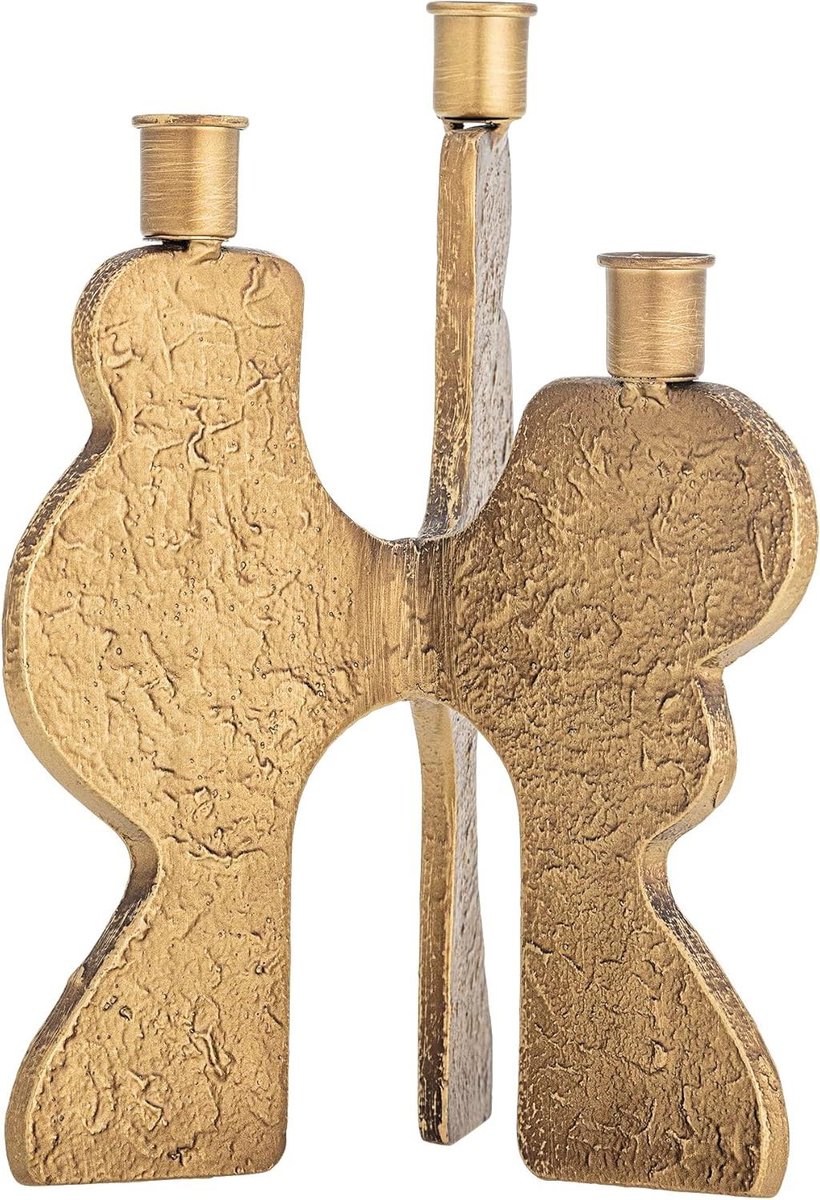 Kaarsenhouder Metaal - Gouden Kandelaar - Sfeerverlichting Huis - Ruw Gestructureerd Oppervlak - L215xH275xB16 - Goud