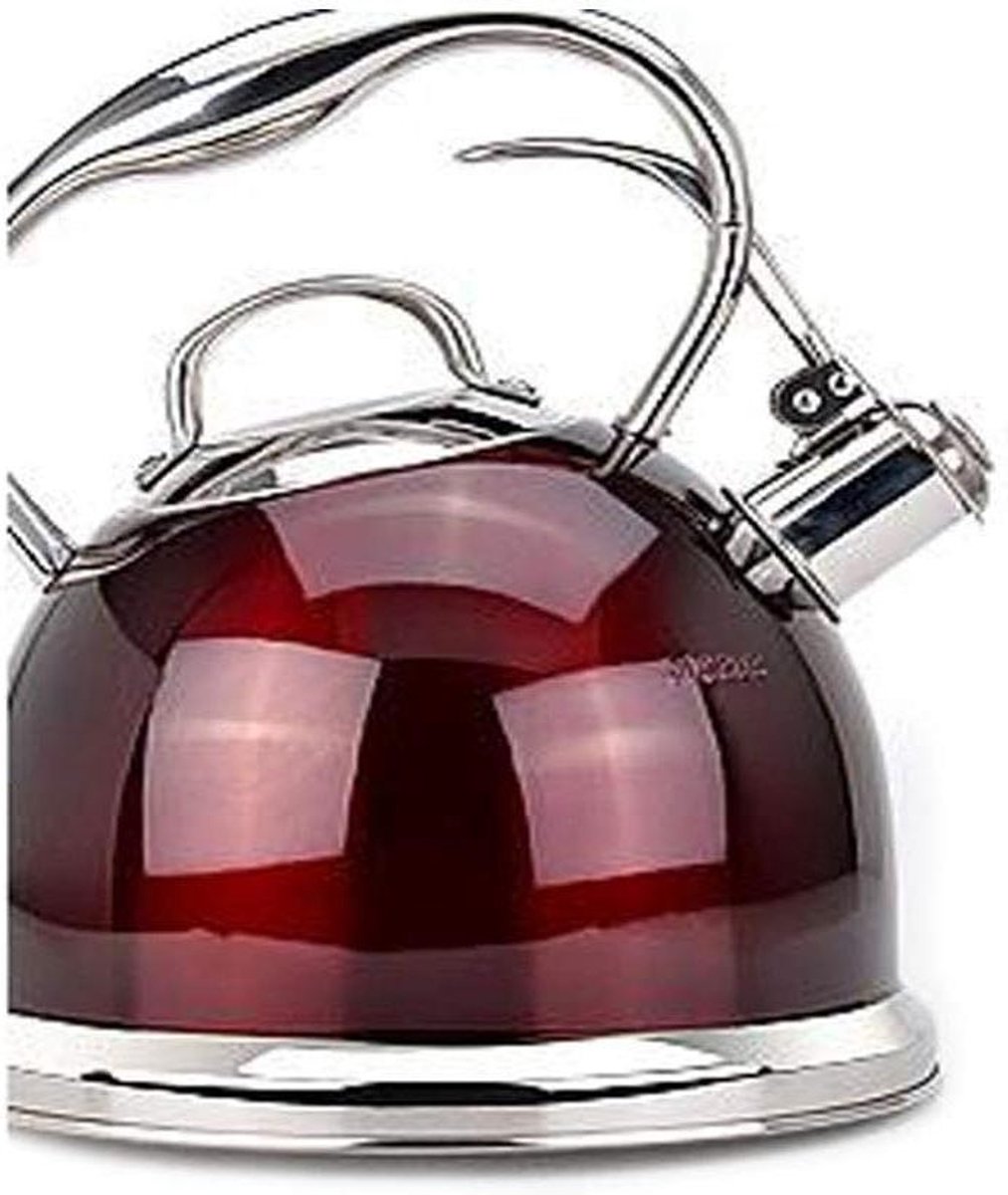 Theepot met fluitje - Waterkoker rood - Water koken - Meerlaagse composiet bodem - 3 Liter - Rood