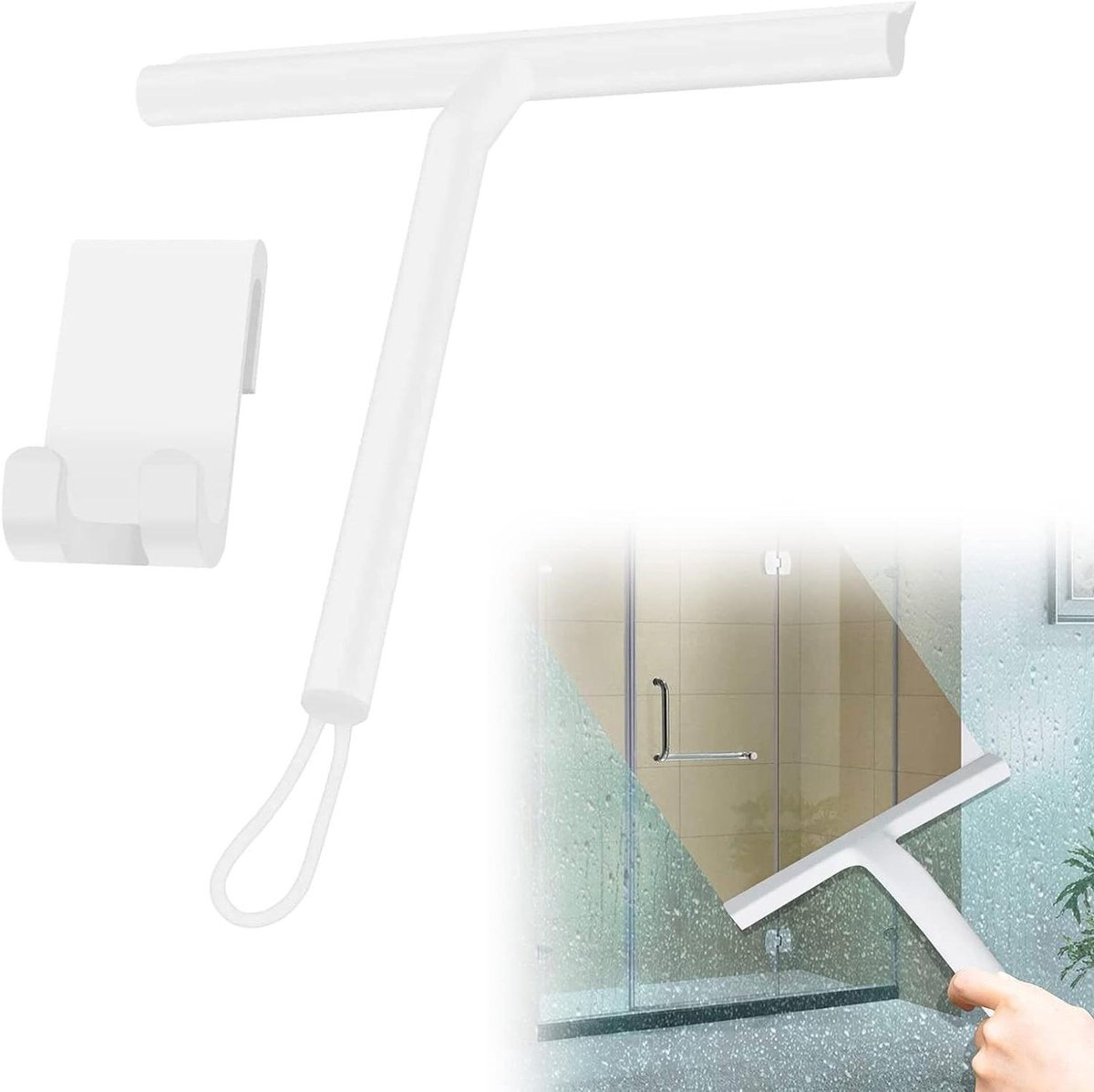 Douche Wisser - Glas Reiniger - Gladde Oppervlakken Schoonmaken - Met Ophanghaak - 21 cm - Wit