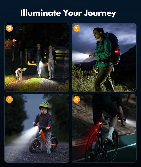 Bicycle Light with Side Warning Light, 3 + 6 Modes, Front and Rear Bicycle Light, Rechargeable for Night Cycling, Waterproof IP65, Rear Light, Bicycle Light, Super Bright — afbeelding 3