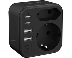 JSVER USA Travel Plug Adapter, Type B Adapter with 2 Slots, EU to USA Adapter with 2 Travel Plug and 2 USB A + 2 USB C (3.4A 17W) Socket Adapter Type B for America, Canada, Mexico (Black)
