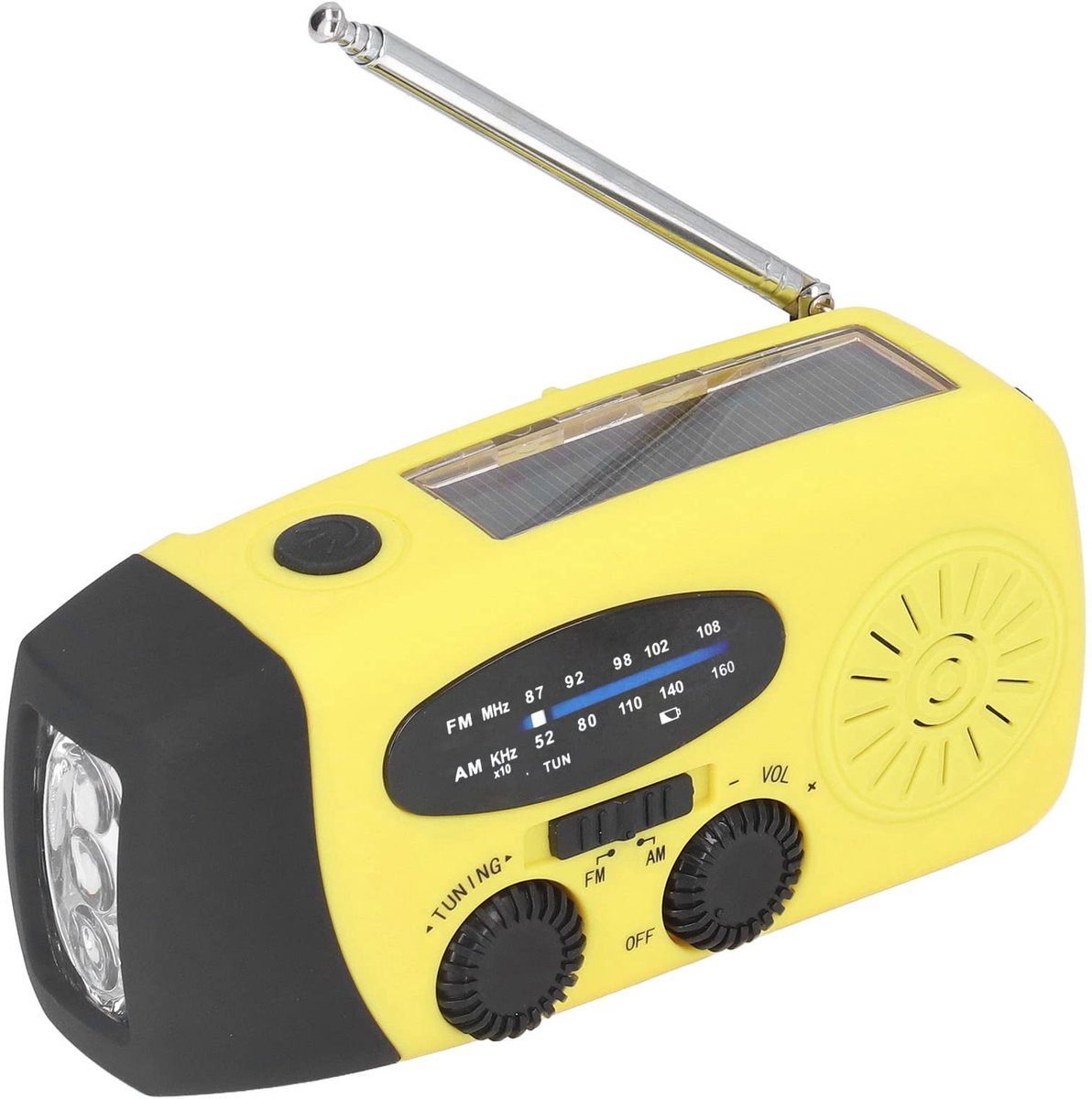 Dailygoods- Noodradio Multifunctioneel - Noodradio FM/AM/WB - Solar/Opwindbaar - Zaklamp LED - Draagbare Radio - 1200 mAh batterij - Crankradio