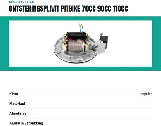 Stator Coil voor Pit/Dirt Bikes - Magneto Stator, Ontstekingsspoel en Rotor voor 70cc tot 125cc Motoren van Merkloos — afbeelding 3