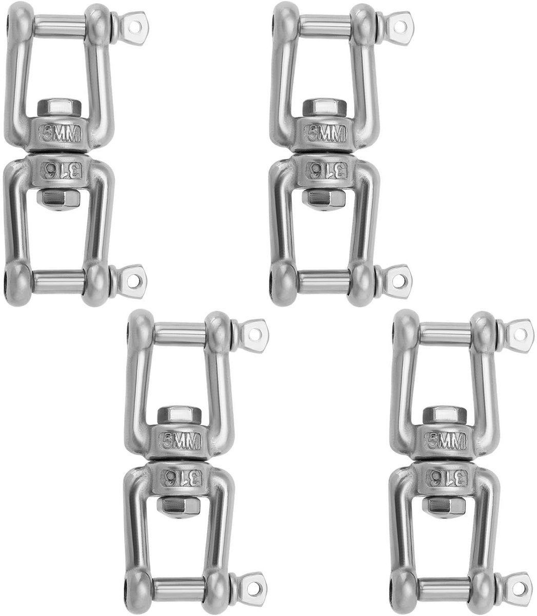 Dailygoods- Beugel 4 stks - Draaibare Beugel - M5 - 60 mm - 316 Roestvrij Staal - 100 kg Werklastlimiet - Corrosiebestendig - Haak