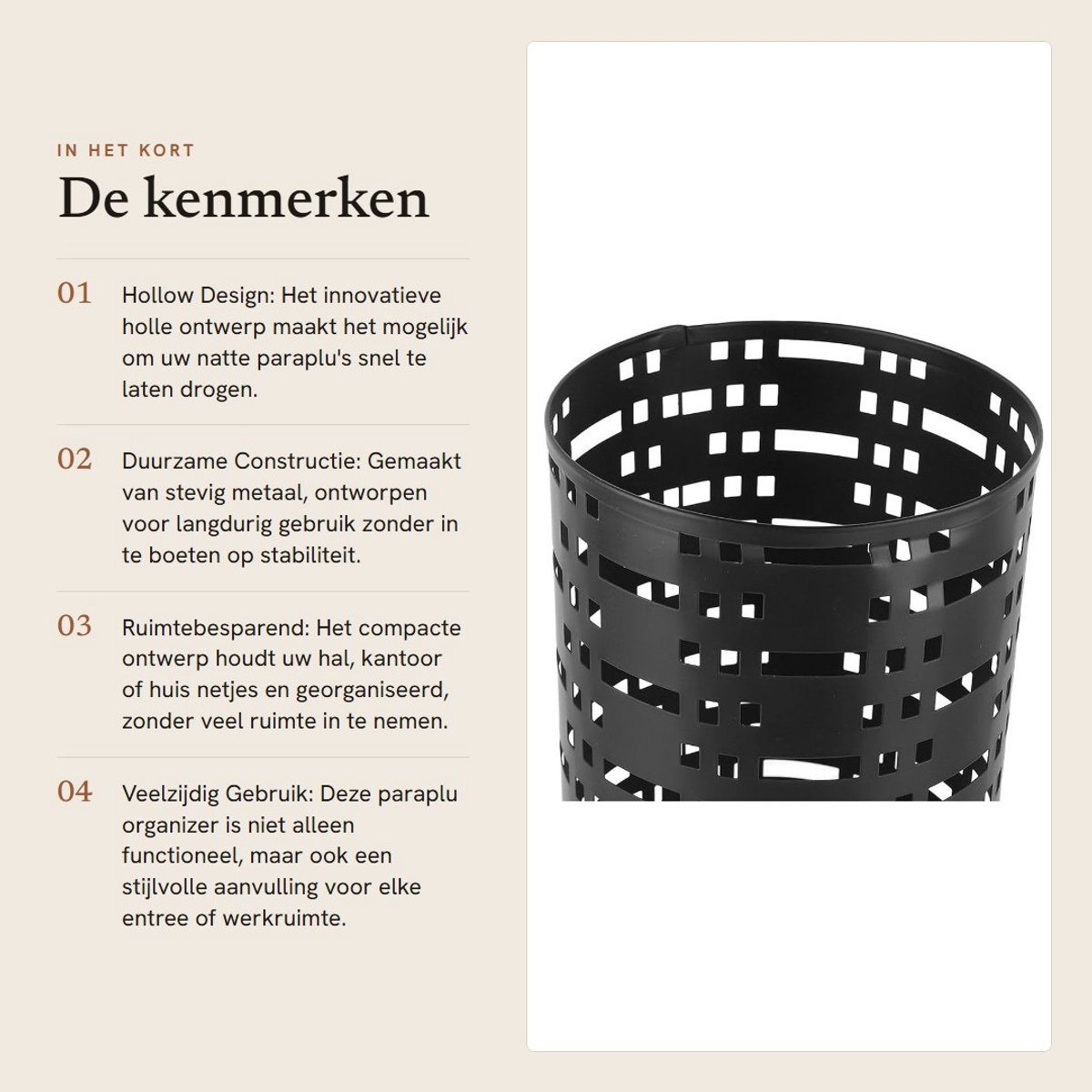 Dailygoods- Parapluhouder Waterdicht - Metalen Parapluhouder - Ruimtebesparend Ontwerp - Stijlvolle Parapluhouder - Schokbestendig - Geschikt voor Grote en Kleine Paraplu's - Paraplubak — cadeau in Wonen & Interieur - foto 5
