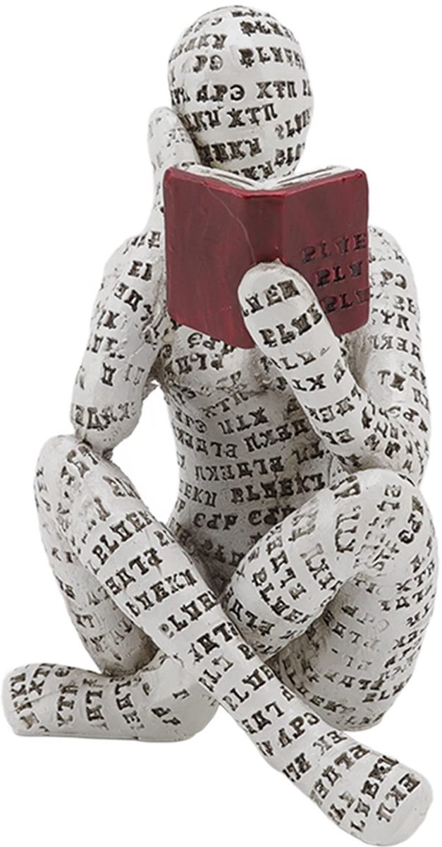 Dailygoods- Plankfiguur Vrouw Lezen - Decoratieve Beeldjes - Hars Sculptuur - Woondecoratie - Handgeschilderd - Uniek Ontwerp 11 x 8 x 8 cm - Beeldje