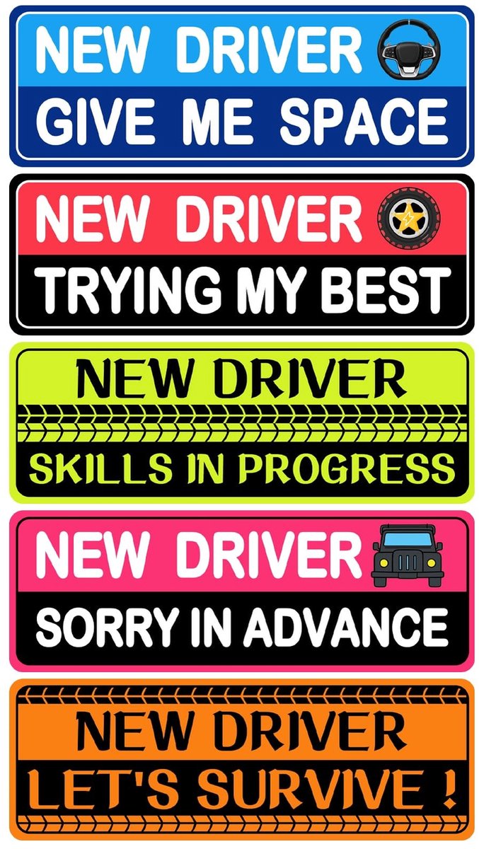 Dailygoods- Stickers voor Auto - 5 Stuks Magneet - Veiligheidsbord - Beginnende Bestuurders - Houd Afstand - Vervagingsbestendig - Autosticker