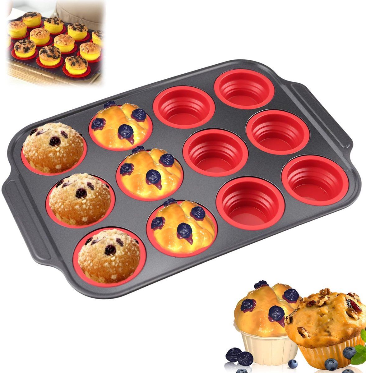 Dailygoods- Muffinvorm 12-delig - Siliconen/Metalen Frame - Anti-aanbak - Bakplaat - Voor Papieren Bekers - 40 x 27 cm - Bakvorm