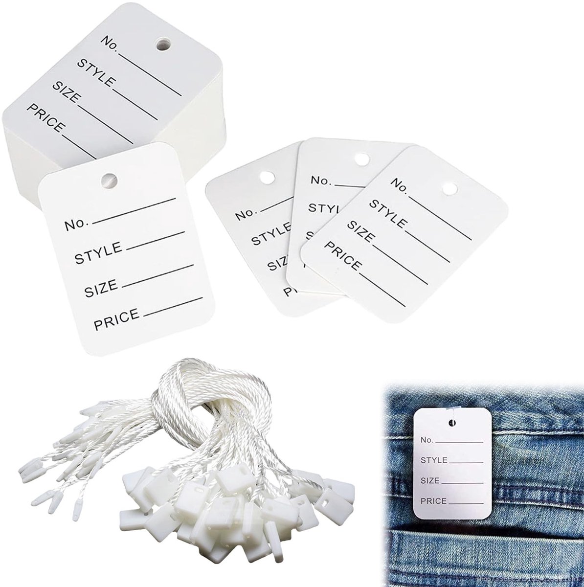 Dailygoods- Prijskaartjes 200 stuks - Hangetiketten - Prijsetiketten - Polyester Koord - Markeringsetiketten - 3,5 x 5 cm - Hanglabels