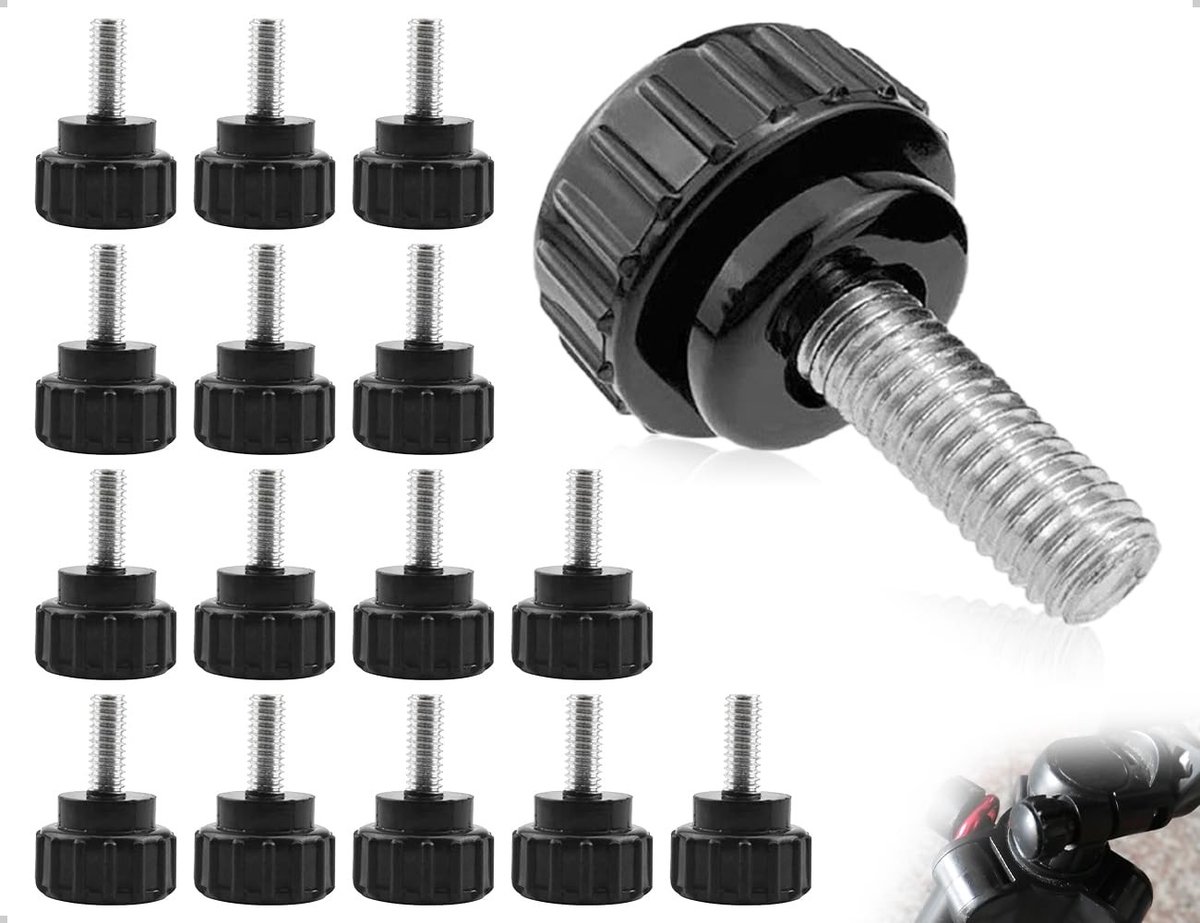 Dailygoods- Kartelschroeven 15 stuks - Koolstofstalen Vleugelschroeven - Ronde Greepbouten - Klemmoer met Ronde Kop - M4 x 10 mm - Zwart